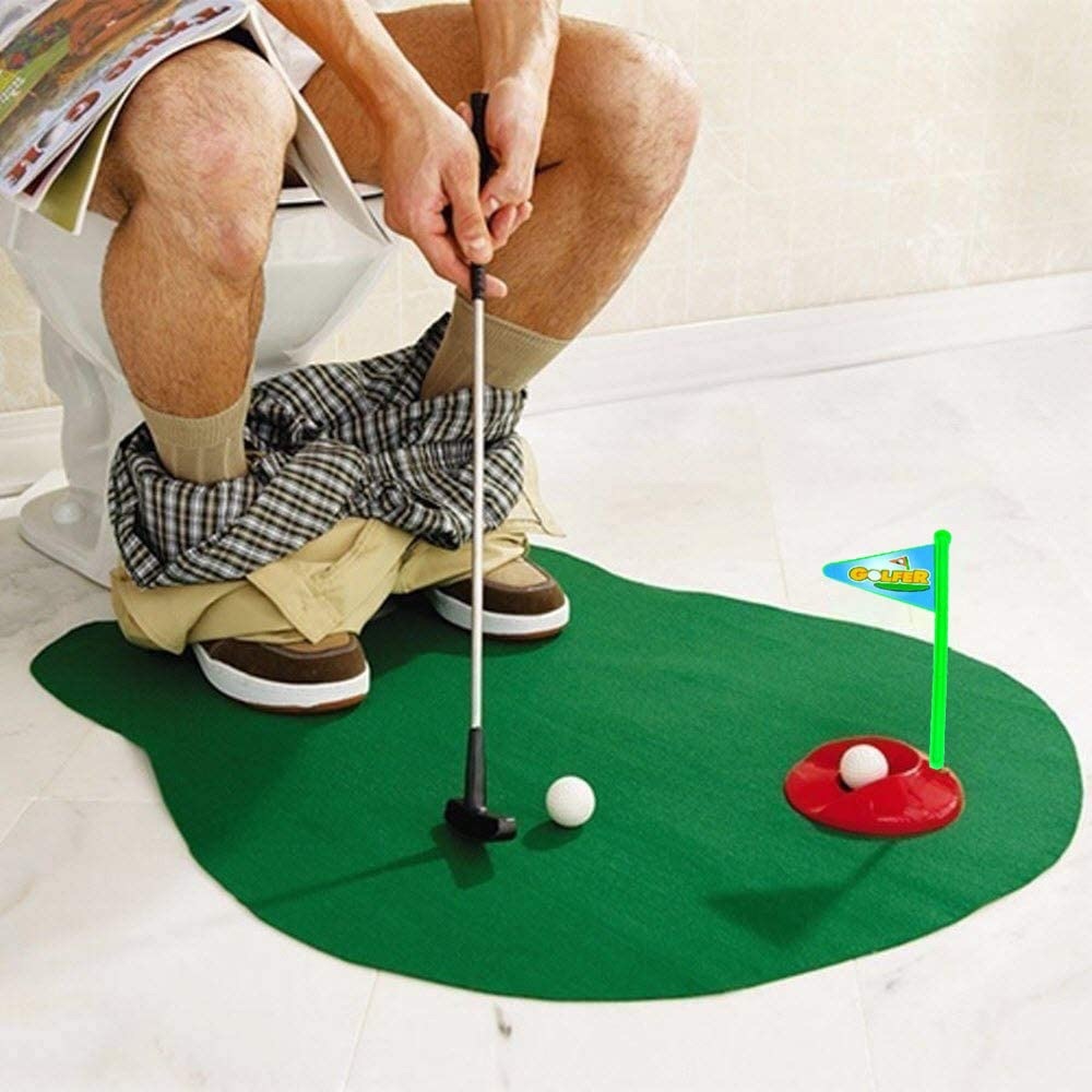 Toilet Golf Potty Time Putter Game  for Adults Men Dad -Bathroom Mini Golf set